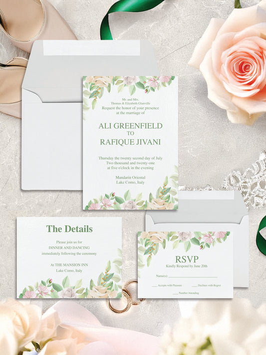 Sage Whisper Wedding Invitation Set